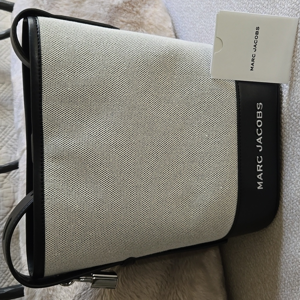 Marc Jacobs Canvas And Leather Shoulder Bag Beige And Black NEW
